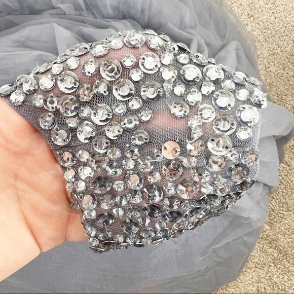 Terani Rhinestone Bodice Charcoal Gray Prom Dress Tulle Gown Formal Size 2 NWT - Picture 6 of 14